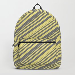 [ Thumbnail: Grey and Tan Colored Striped/Lined Pattern Backpack ]