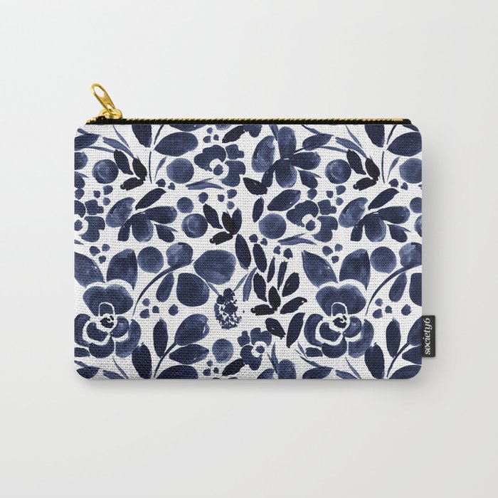 Navy Floral - medium Carry-All Pouch