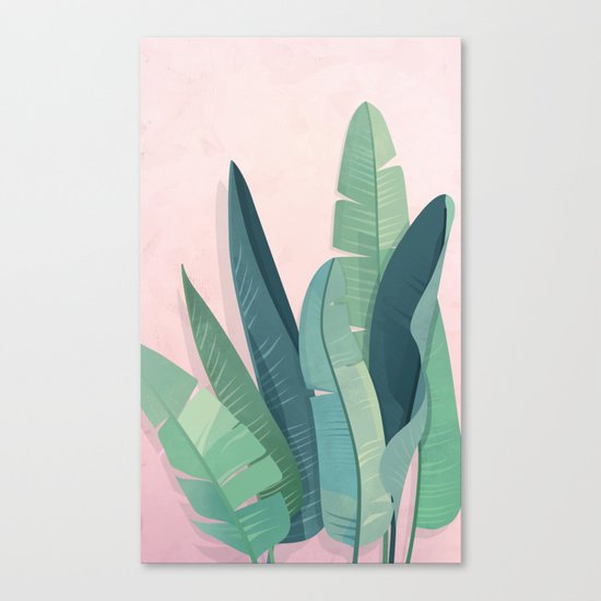 Tropical plants on pink background Canvas Print