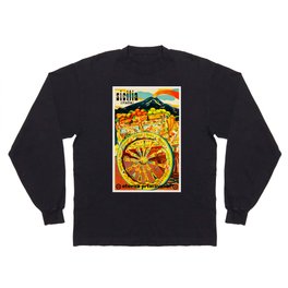 Sicily Italy Vintage Travel Ad Long Sleeve T-shirt