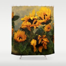 Bouquet of summer Tuscany sunflowers in a vase still life portrait painting Shower Curtain
