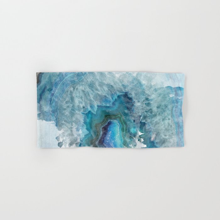 Blue Watercolor Agate Geode Print Hand & Bath Towel