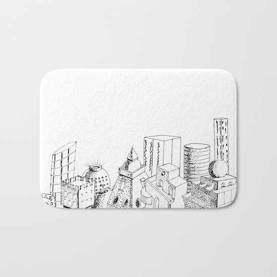 cubes and balls in the city Bath Mat