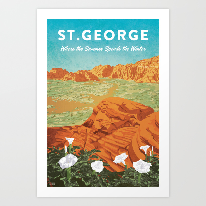 St George Utah Vintage Style Travel Poster Art Print By Missyames Society6