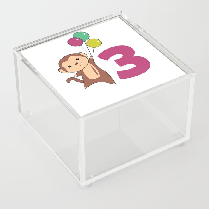 Monkey Third Birthday Balloons Monkeys Kids Acrylic Box