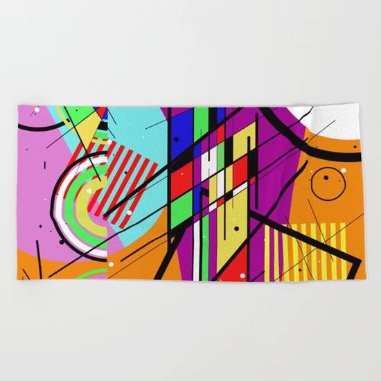 Crazy Retro 2 - Abstract, geometric, random collage Beach Towel