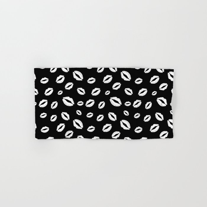 Lipstick kisses on black background. Digital Illustration background Hand & Bath Towel