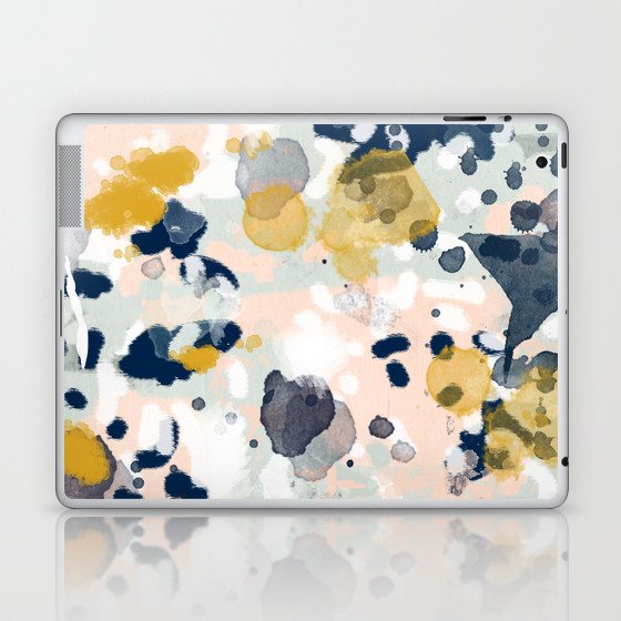 Noel - navy mint gold painted abstract brushstrokes minimal modern canvas art painting Laptop & iPad Skin