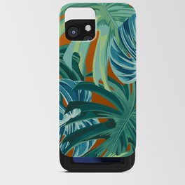 Tropical Monstera Palm Leaves on Orange iPhone Card Case