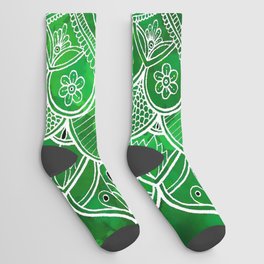 Green Mandala Floral Henna Tattoo Inspired Socks