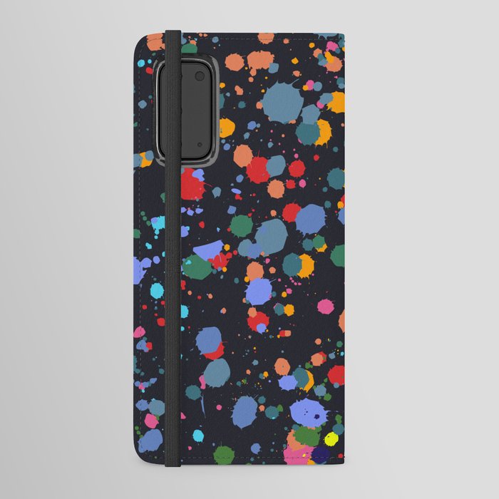 Colorful Paint Splash Art Pattern on Dark Blue Android Wallet Case