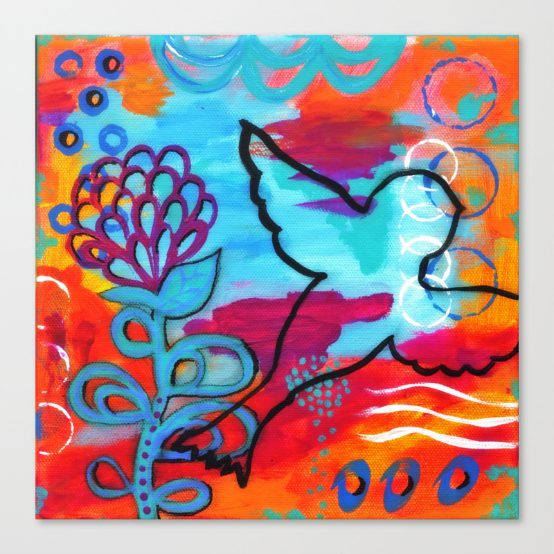 Bird Painting Orange And Purple Black Blue Pink Art Colorful