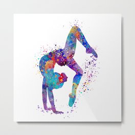 Girl Gymnastics Tumbling Colorful Watercolor Artwork Metal Print