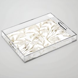Elegant white gold modern trendy floral Acrylic Tray