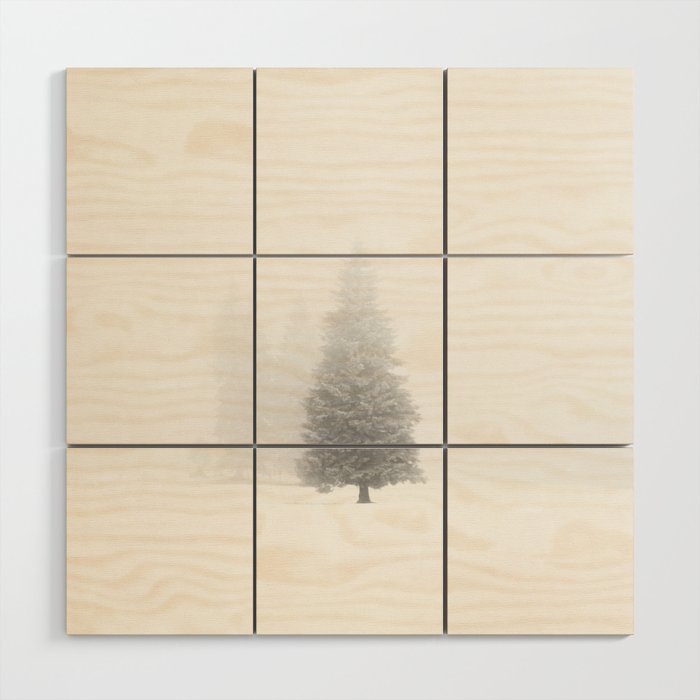 Minimalist Winter Landscape Pine Tree Wood Wall Art