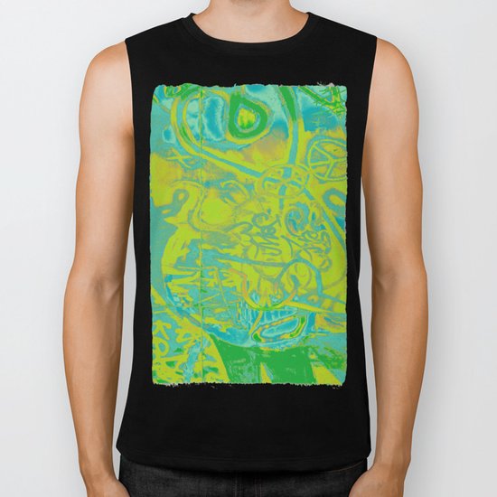 Fancy abstract yellow blue green graffiti design Biker Tank