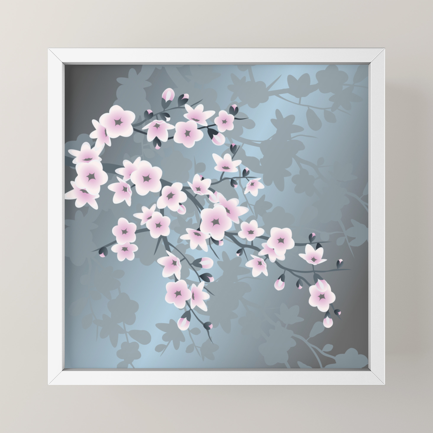 Dusky Pink Grayish Blue Cherry Blossom Framed Mini Art Print By