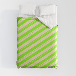 [ Thumbnail: Chartreuse and Bisque Colored Striped/Lined Pattern Duvet Cover ]