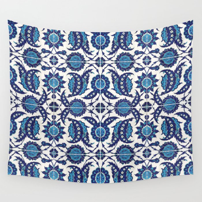 Iznik Pattern Blue and White Wall Tapestry