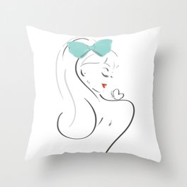fashion girl illustration with green bow Throw Pillow