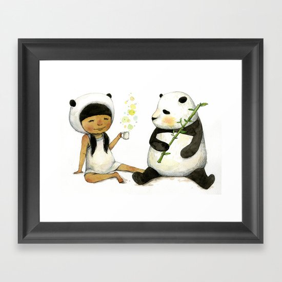 Tea Time with Panda Framed Art Print