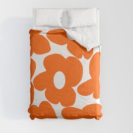 Orange Retro Flowers White Background #decor #society6 #buyart Comforter