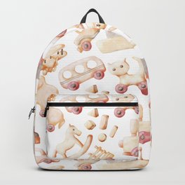 Wooden Toys Watercolor Pattern Illustration Backpack