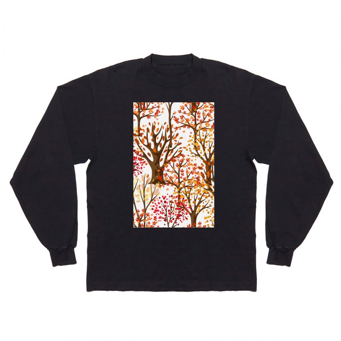 Autumn Seamless Pattern With stylized Trees Long Sleeve T Shirt