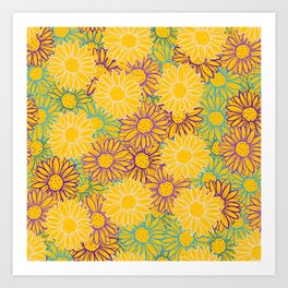 Purple, Blue and Yellow Daisy Pattern Art Print