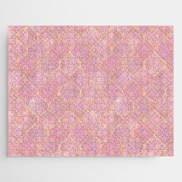 Golden Blush Pink Moroccan Quatrefoil Pattern II Jigsaw Puzzle