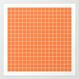 Mango Tango - orange color - White Lines Grid Pattern Art Print | Pattern, Mangotango, Geometrical, Stripes, Geometric, Minimalistic, Makeitcolorful, Orange, Modern, Trendy 