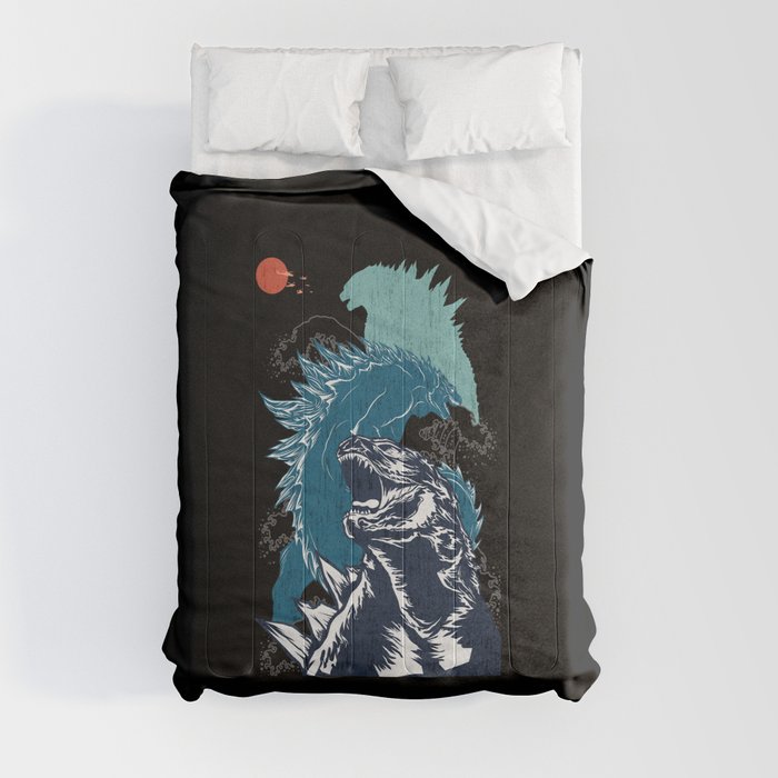 Godzilla retro sunset  Comforter