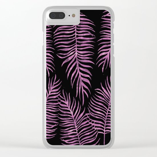 Fern Pattern Purple On Black Background Clear iPhone Case