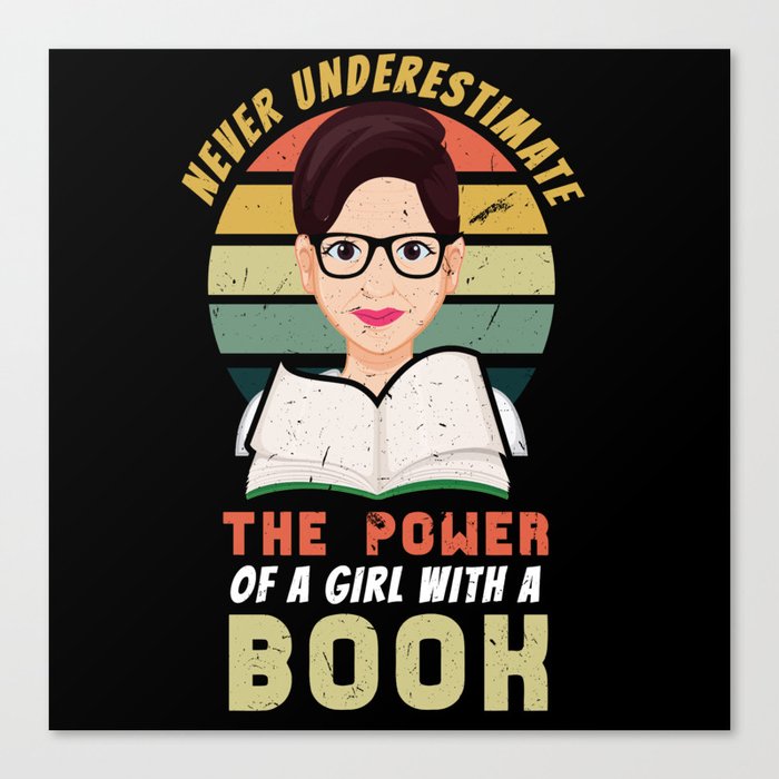 Retro Power Of Girl With A Book Reading Bookworm Canvas Print