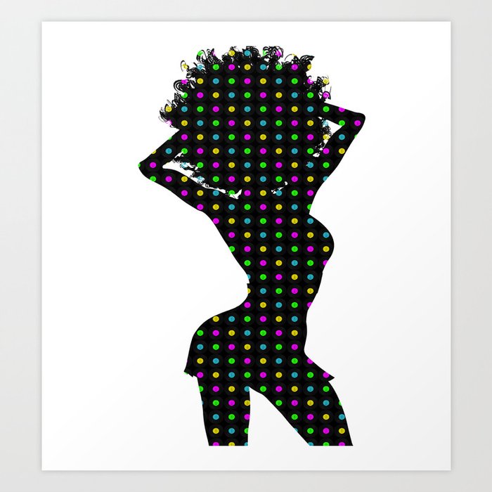 Disco Dancing Girl Silhouette With An Afro Hairstyle Art Print By Tk09 Society6