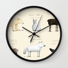 Canadian Animals Wall Clock | Animal, Wallart, Hare, Madeincanada, Roomart, Moose, Canadianart, Northernanimals, Whitefox, Drawing 