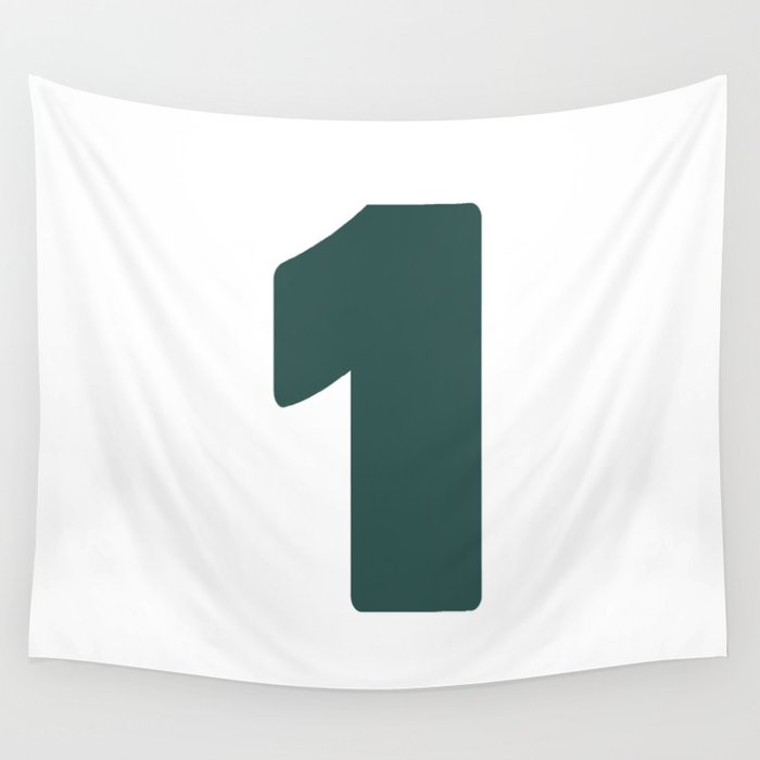 1 (Dark Green & White Number) Wall Tapestry