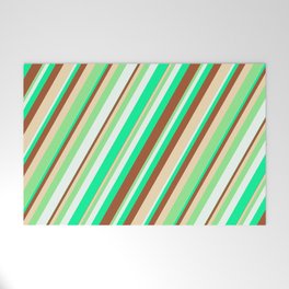 [ Thumbnail: Eye-catching Green, Sienna, Tan, Light Green, and Mint Cream Colored Striped/Lined Pattern Welcome Mat ]