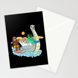Bigfoot alien and unicorn Riding Loch Ness Stationery Card