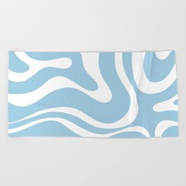 Retro Modern Liquid Swirl Abstract Pattern in Baby Blue and White Beach Towel