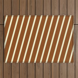 [ Thumbnail: Brown and Light Yellow Colored Stripes/Lines Pattern Outdoor Rug ]