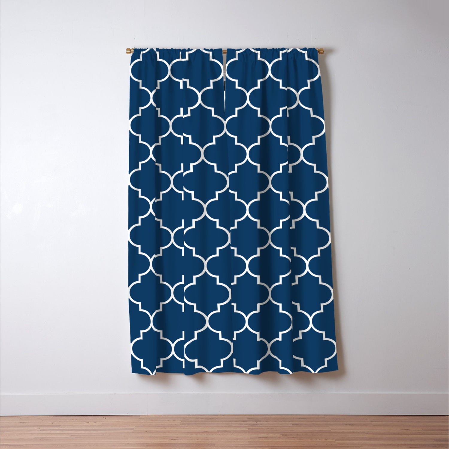 Moroccan Trellis Latticework Navy Blue White Blackout Curtain