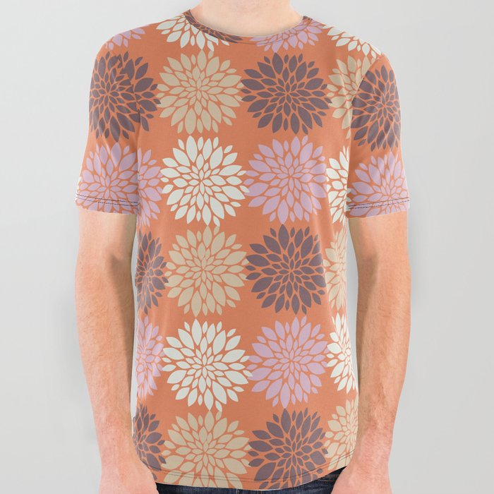 orange peach pink floral aesthetic sea anemone nautical medallion All Over Graphic Tee