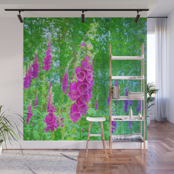 pink foxglove painted impressionism style Wall Mural