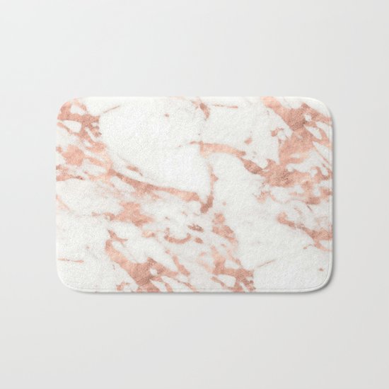Marble - Metallic Rose Gold Marble Pattern Bath Mat