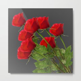 BOUQUET OF  RED LONG STEM ROSES  DESIGN Metal Print | Roseart, Abstract, Red, Redart, Long Stemroses, Roses, Charcoalgrey, Valentinesday, Redflorals, Pattern 