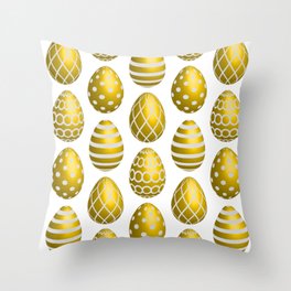 Happy golden yellow Easter eggs Throw Pillow