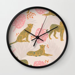 Pink Palm Tropical Cheetah Pattern Wall Clock