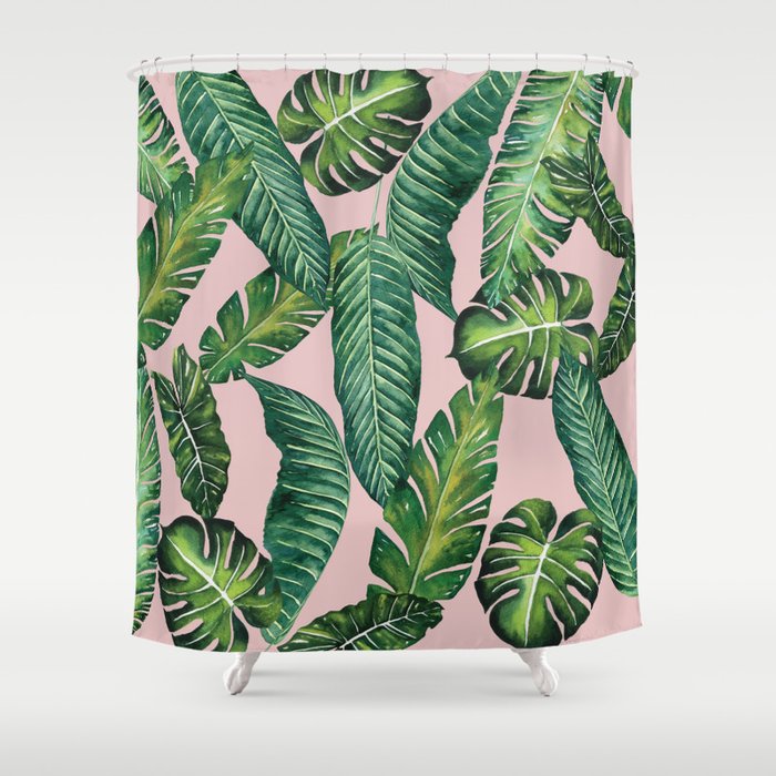 Jungle Leaves, Banana, Monstera II Pink #society6 Shower Curtain