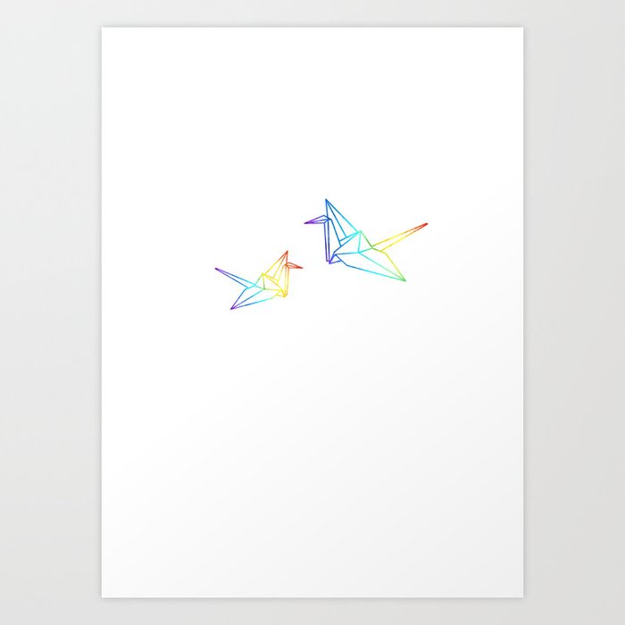 Rainbow Cranes (outline ver.) Art Print